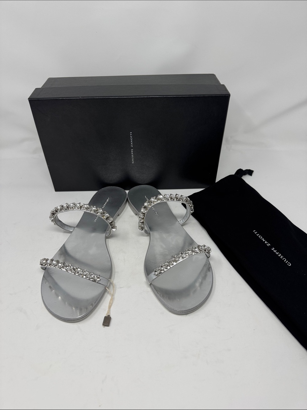 Giuseppe Zanotti Silver Crystal Double-Strap Slide Sandals